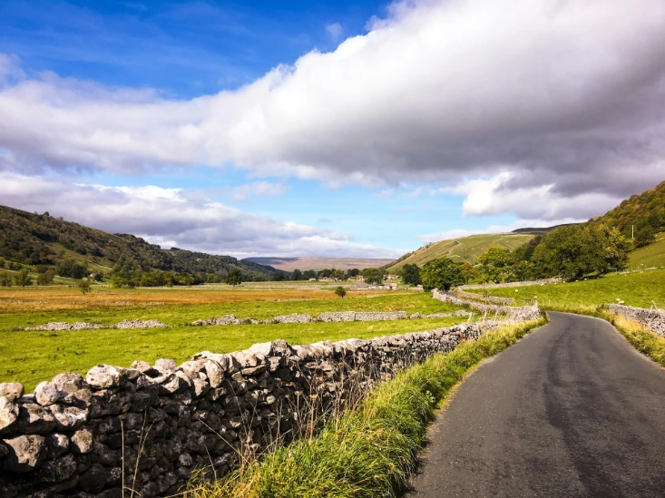 empty road in between green fields at daytime